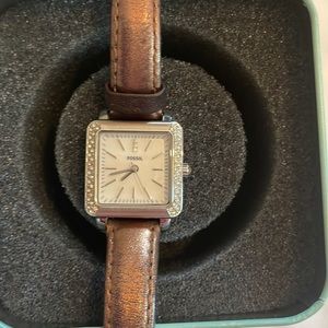 Women fossil watch brown leather band